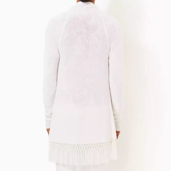 Brand New Lilly Pulitzer Tatum Cardigan with fringe In Resort White, L - Picture 3 of 4